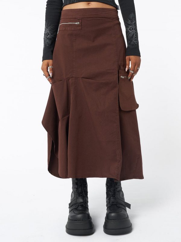 Lexi Brown Tech Cargo Maxi Skirt – Bottoms – Kimxx